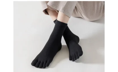 Mid Calf Plain Comfy Toe Socks - Image 5