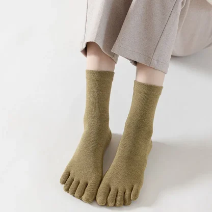 Mid Calf Plain Comfy Toe Socks - Image 2