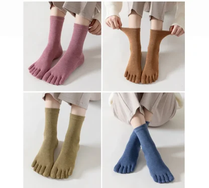Mid Calf Plain Comfy Toe Socks - Image 6