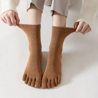 Mid Calf Plain Comfy Toe Socks - Image 3